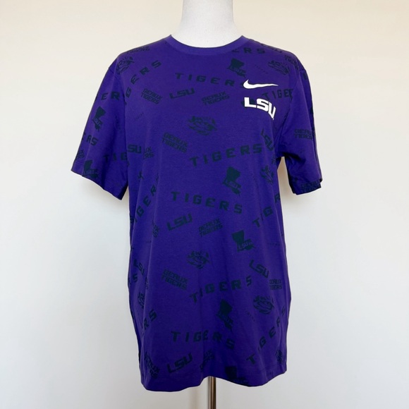 Nike LSU Tigers T-Shirt Mens Size Medium Shirt Geaux Tigers Purple Black NCAA - Picture 1 of 8